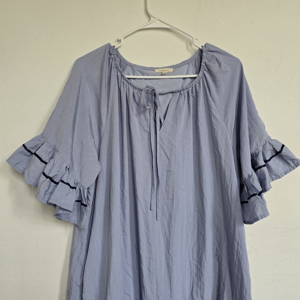 Jofifl Light Blue Solid Short Sleeve Pocketed Dress Large - Picture 3 of 13
